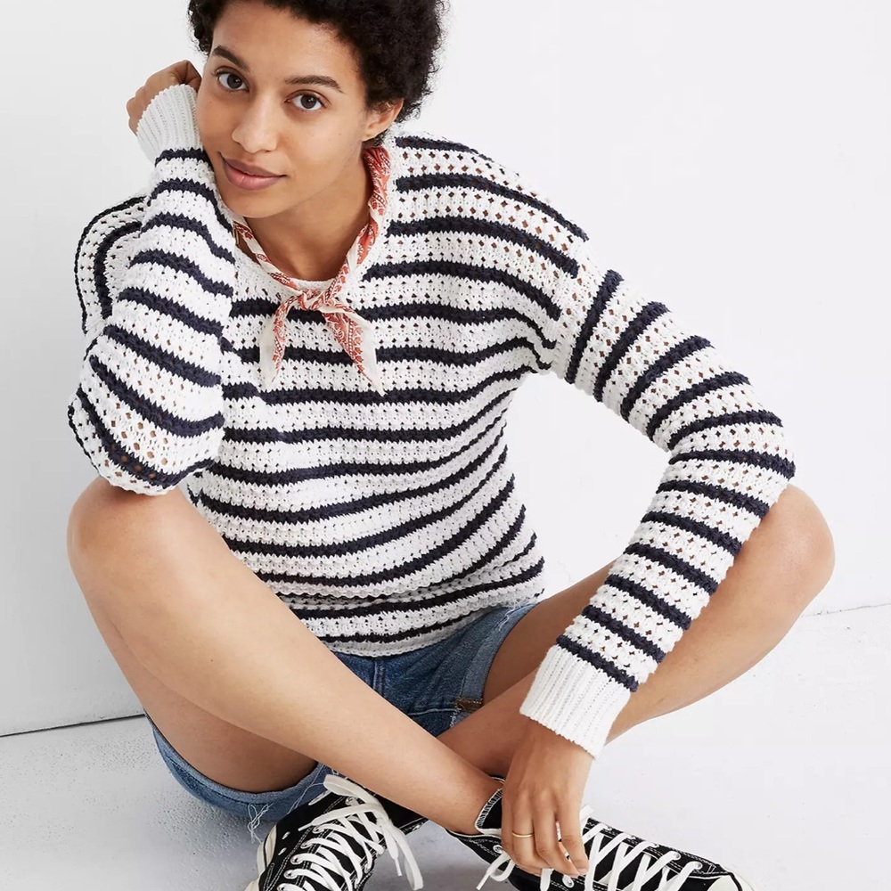 Madewell open stitch striped Austen pullover sweater preppy size XXS